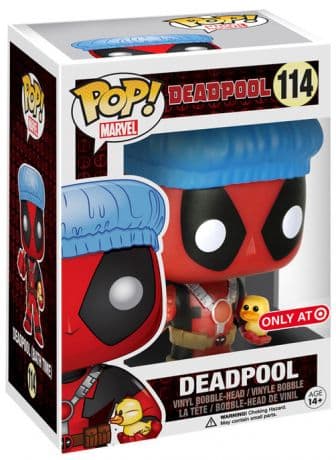 Deadpool à l'heure du bain (bonnet de bain et petit canard)