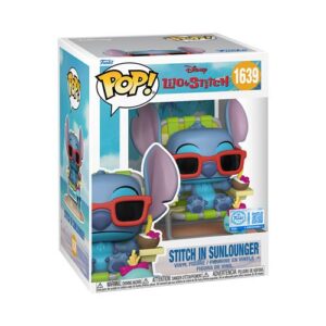 Funko Pop Stitch in Sunlounger, figurine Disney de Stitch installé sur une chaise longue