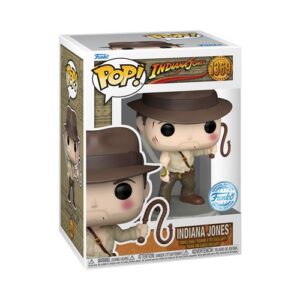 Funko Pop Indiana Jones représenté avec son fouet, référence cinéma d’aventure